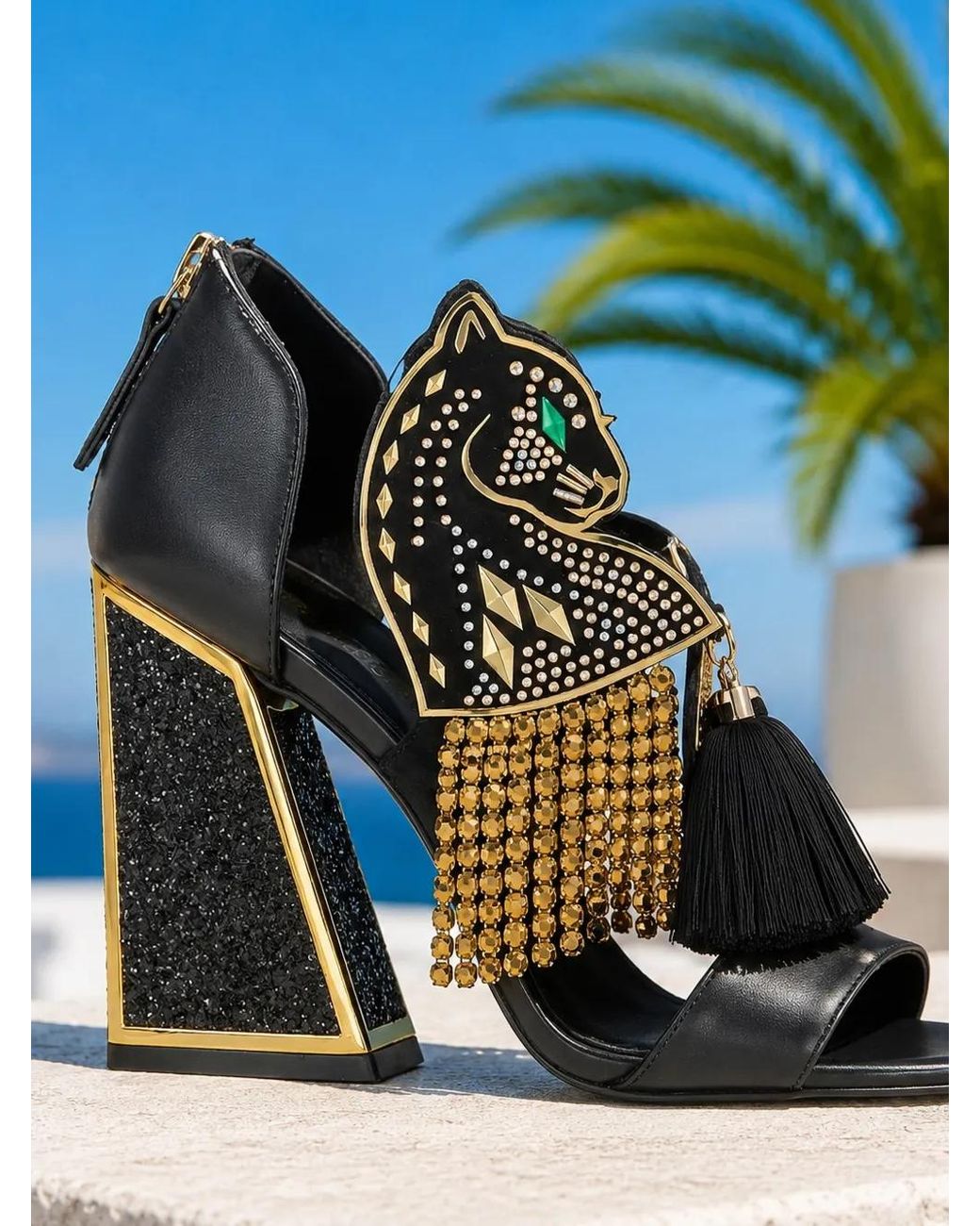 Kat Maconie Black Aya Panther Panther-Motif Sandals