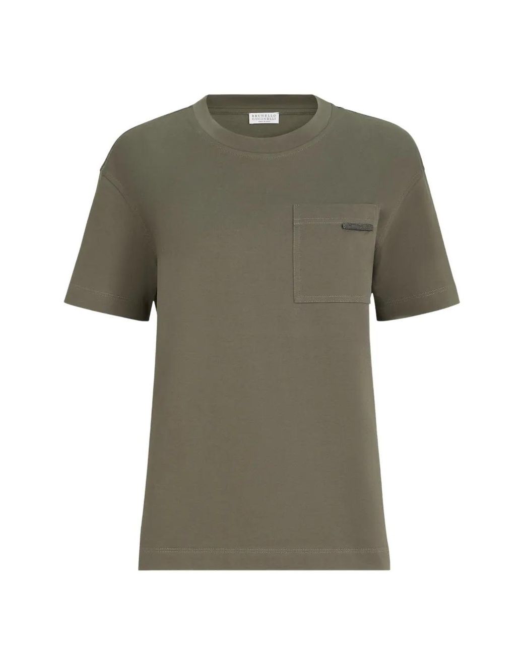 Brunello Cucinelli Green Cotton Jersey T-Shirt With Shiny Tab