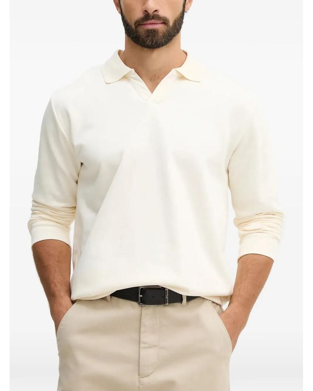Lindbergh White Long-Sleeve Polo-Collar Sweatshirt for men