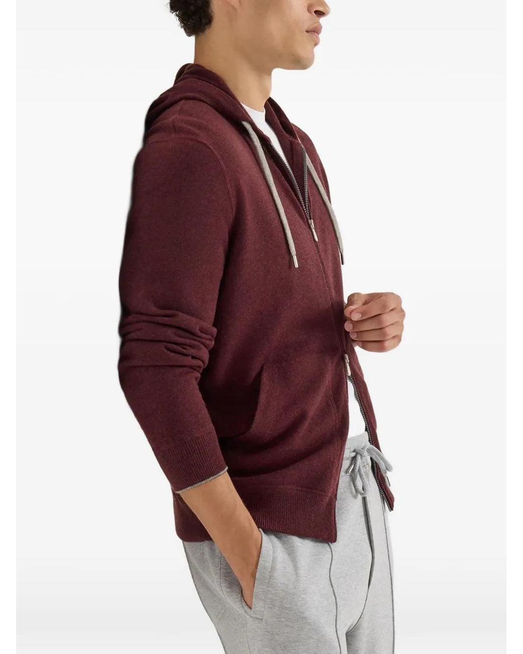 Brunello Cucinelli Purple Cashmere Knit Hoodie With Zipper for men