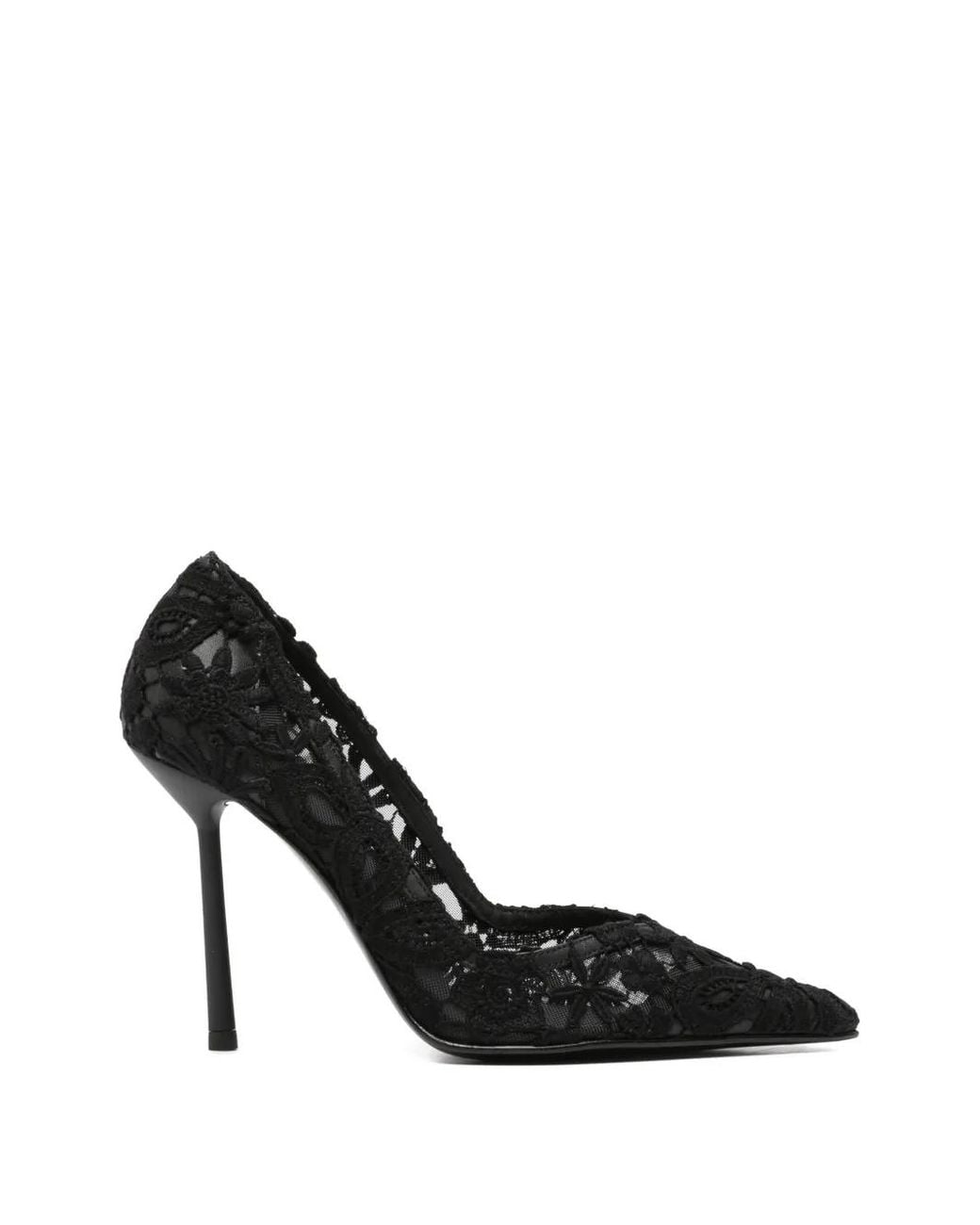 Le Silla Black Lace Pointed Heeled Pumps