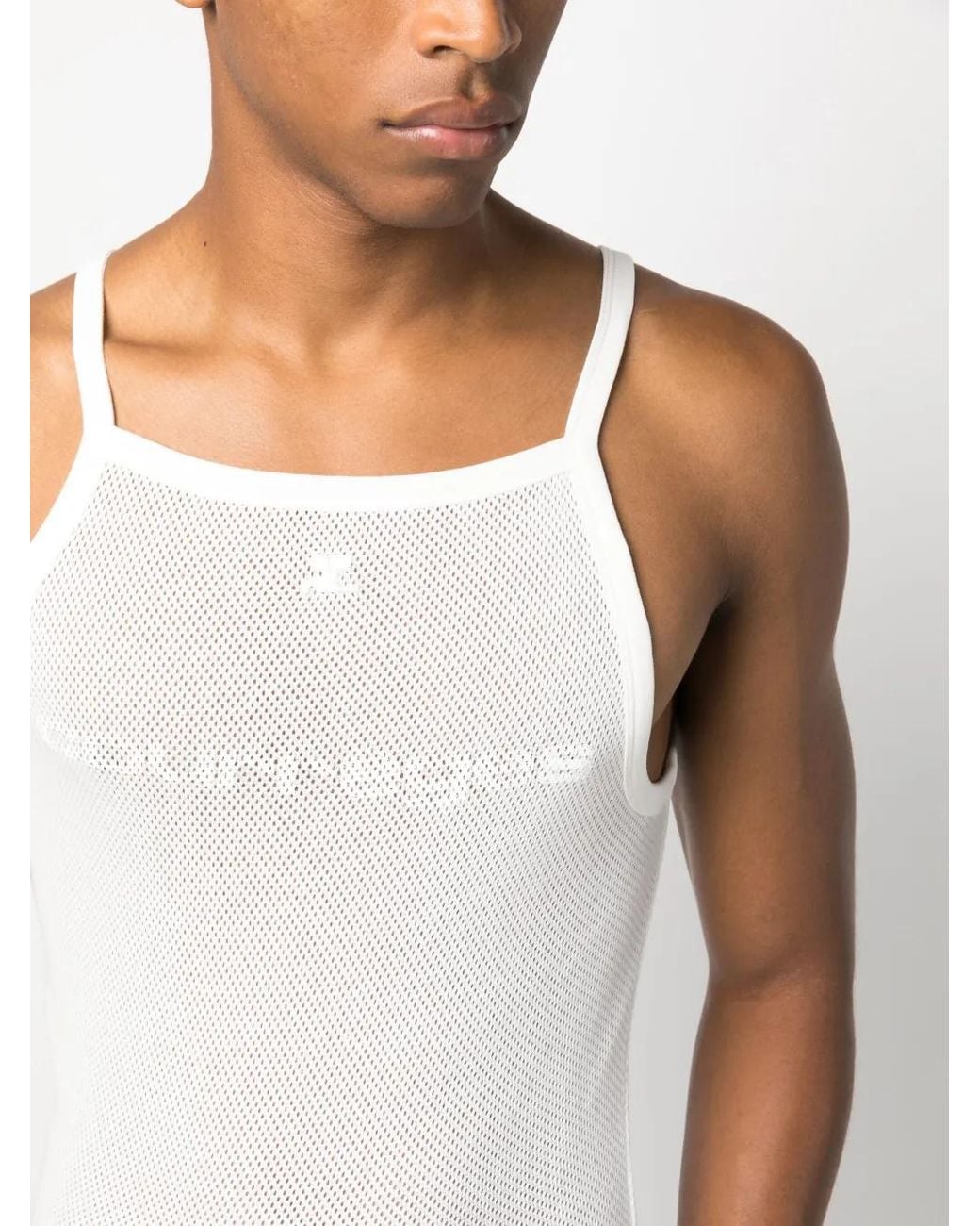 Courreges White Bumpy Contrast Mesh Tank Top for men
