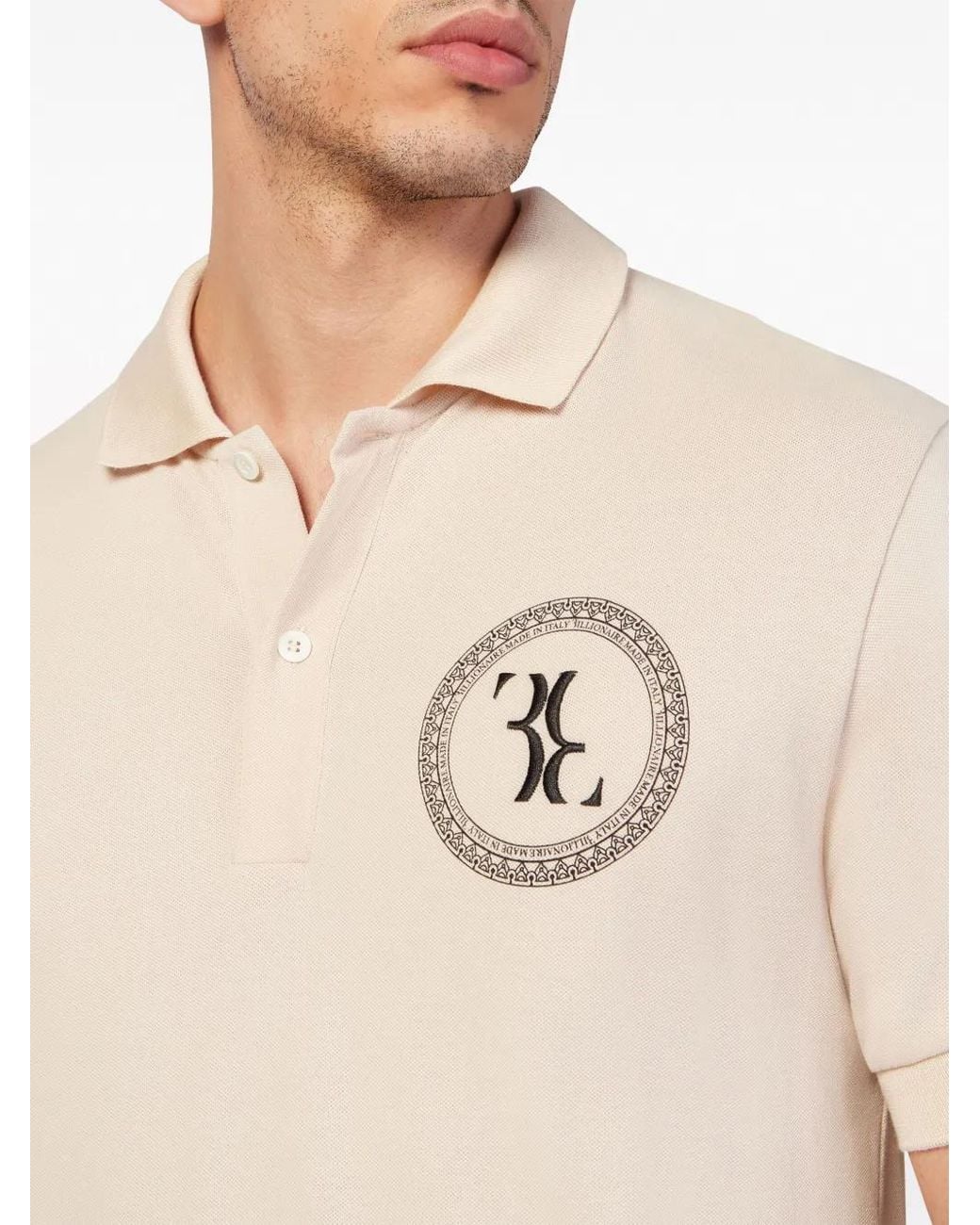 Billionaire Natural Logo-Embroidered Cotton Polo Shirt for men