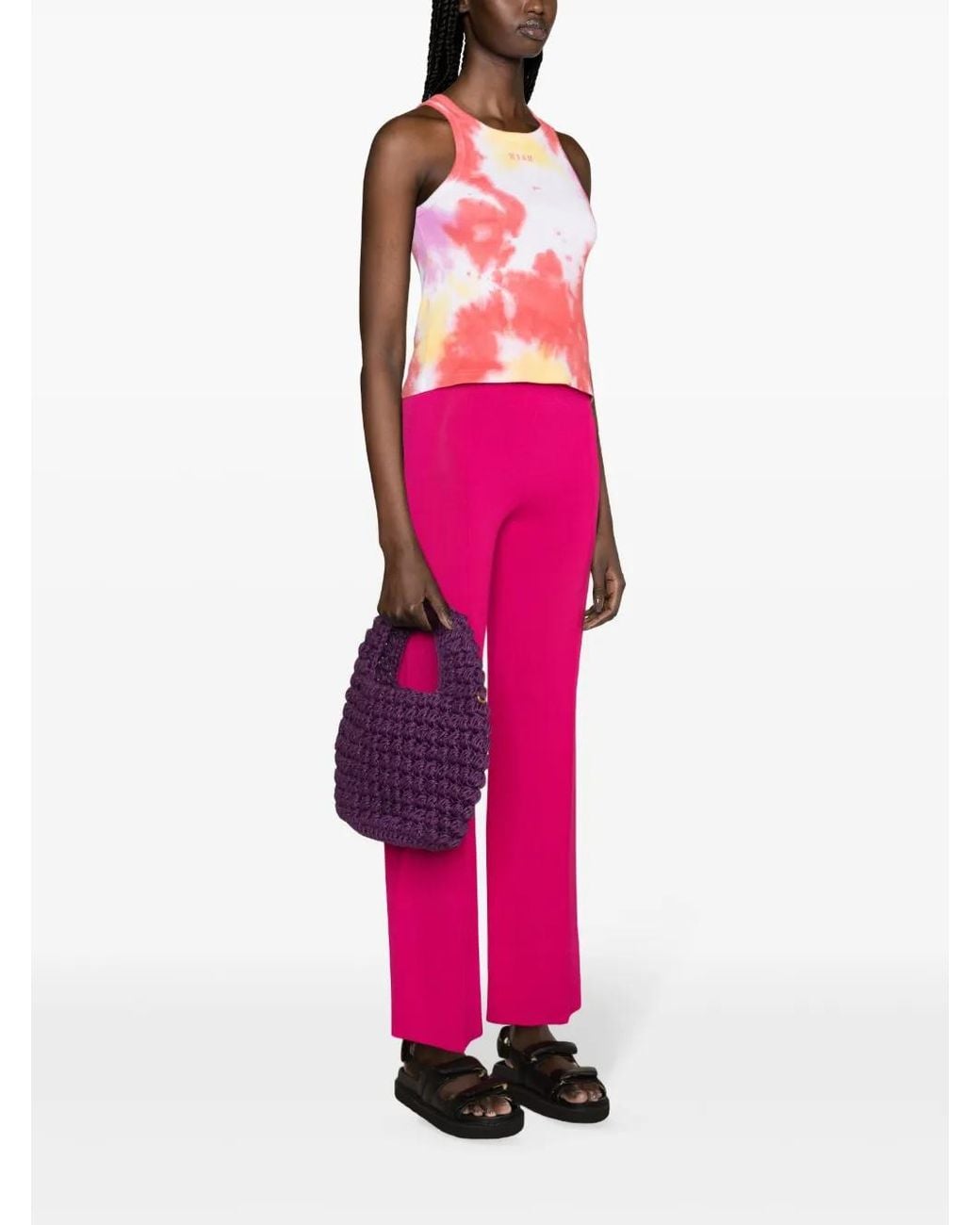 MSGM Pink Tie-Dye Ribbed Tank Top