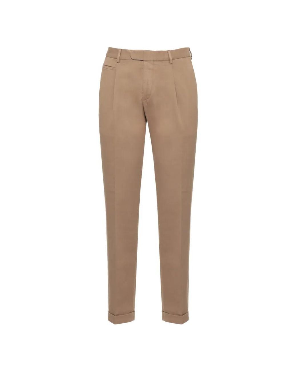 Devore Natural Pleated Turned-Up Trousers for men