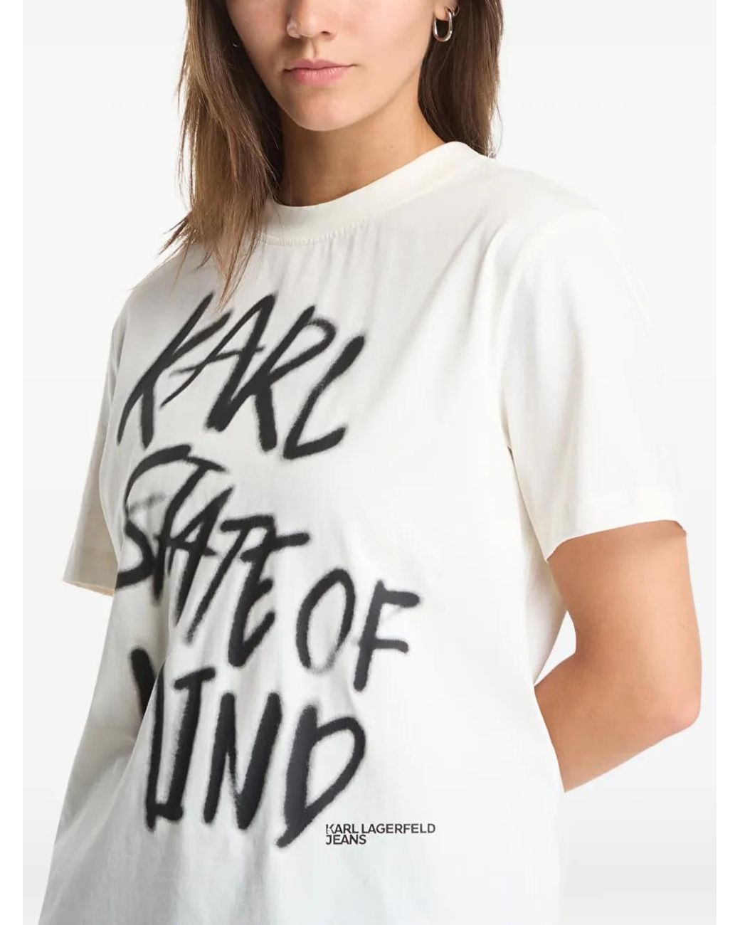 Karl Lagerfeld White Slogan-Print Short-Sleeve T-Shirt