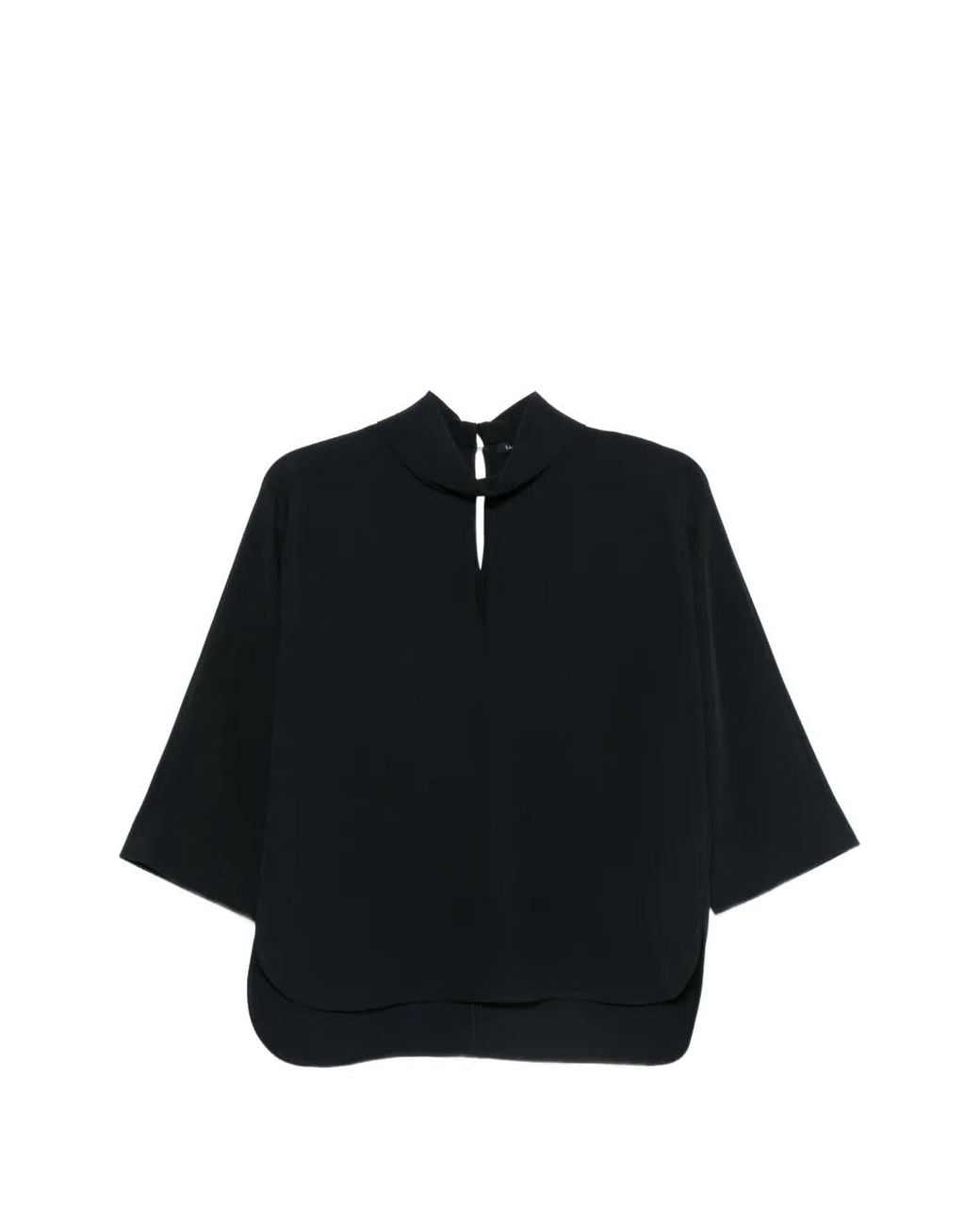 Luisa Cerano Black Keyhole-Detail Curved-Hem Blouse