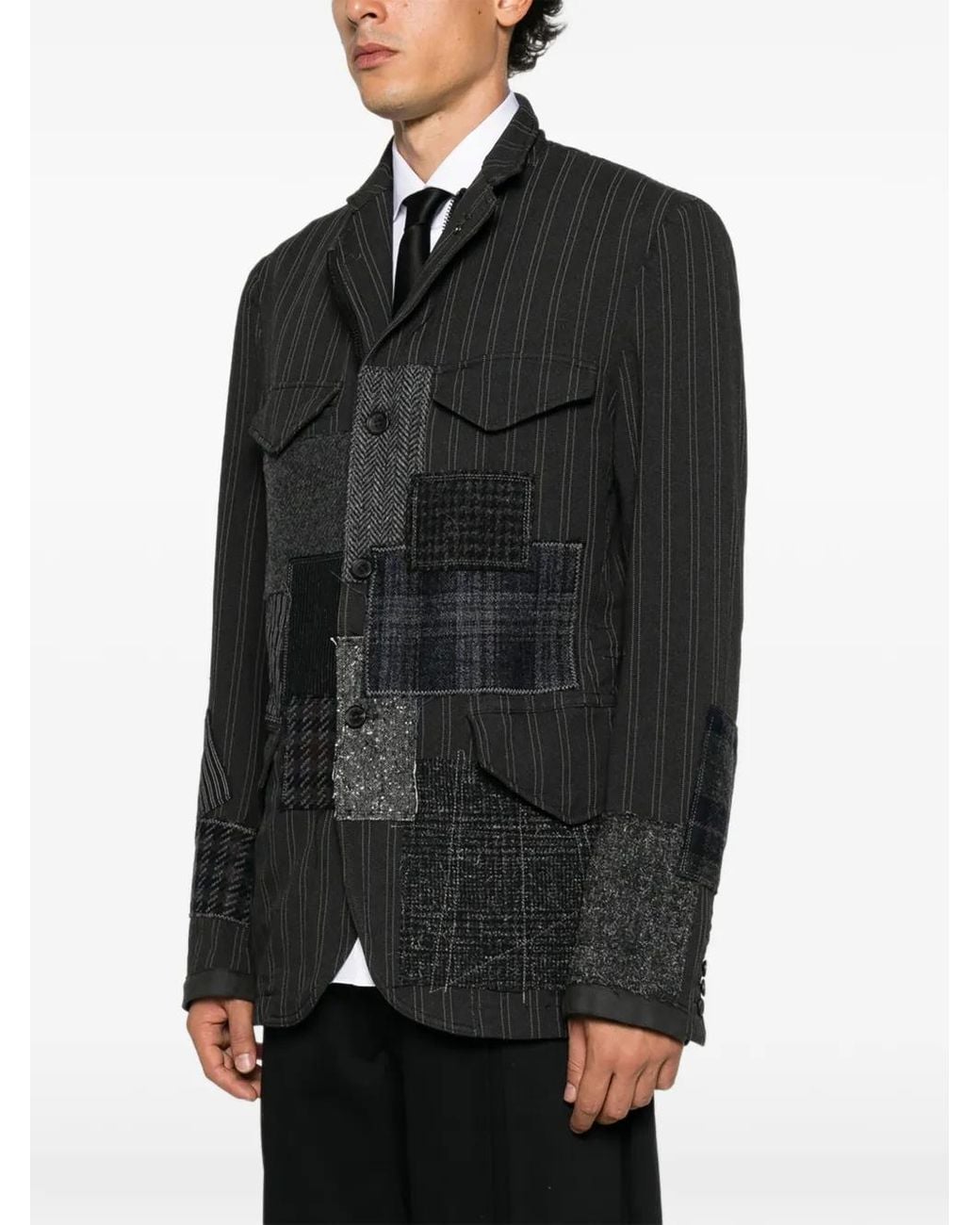 Junya Watanabe Black Veste À Fines Rayures Et Design Patchwork for men