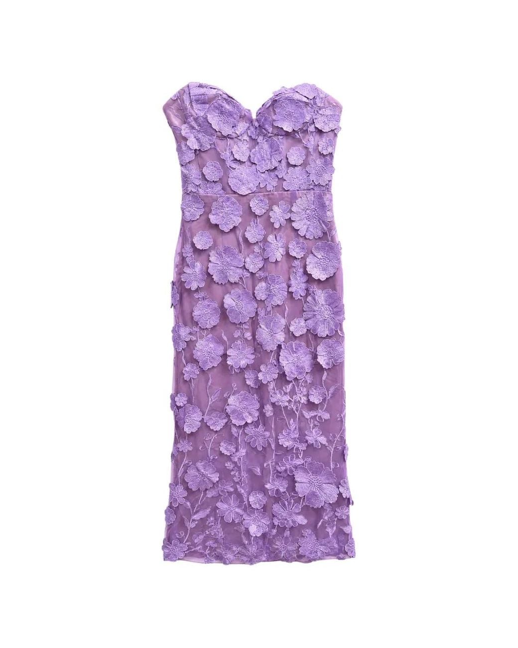 Bronx and Banco Purple Floral-Appliqué Strapless Midi Dress