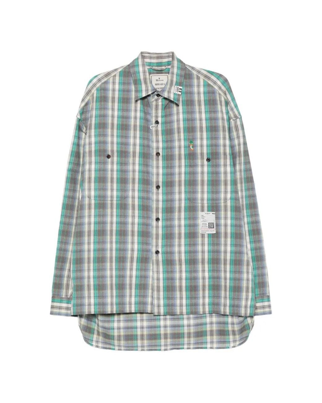 Maison Mihara Yasuhiro Blue Check-Pattern Logo-Patch Shirt for men