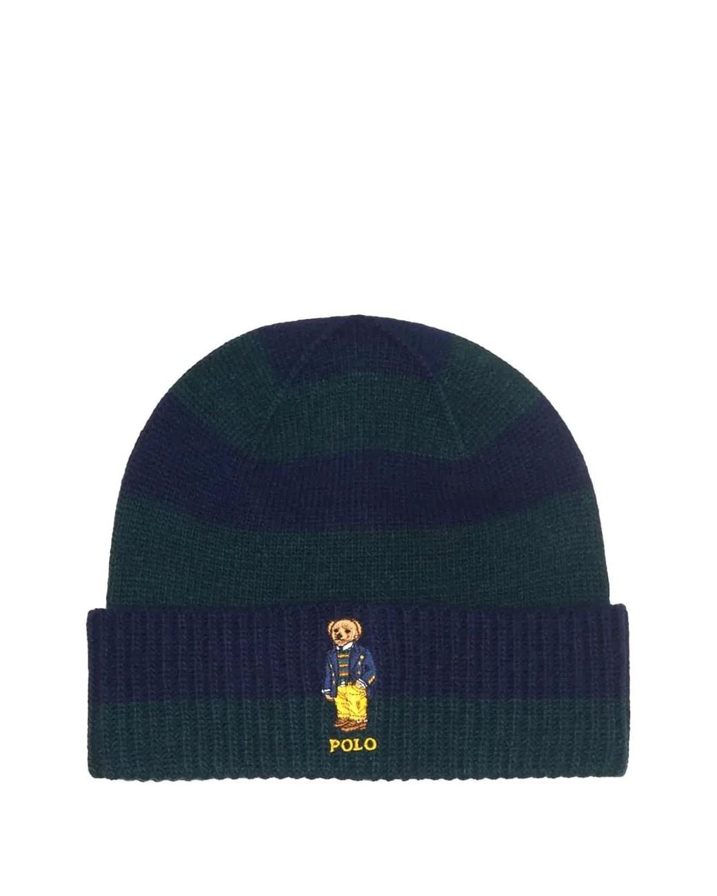 Polo Ralph Lauren Blue Rugby Stripe Bear Beanie for men