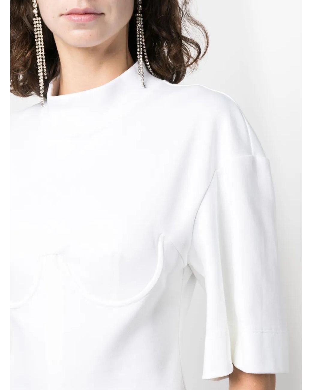ALESSANDRO VIGILANTE White Funnel-Neck Short-Sleeve Blouse