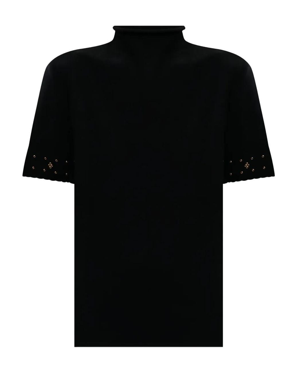 Twinset Black Mock-Neck Embellished T-Shirt
