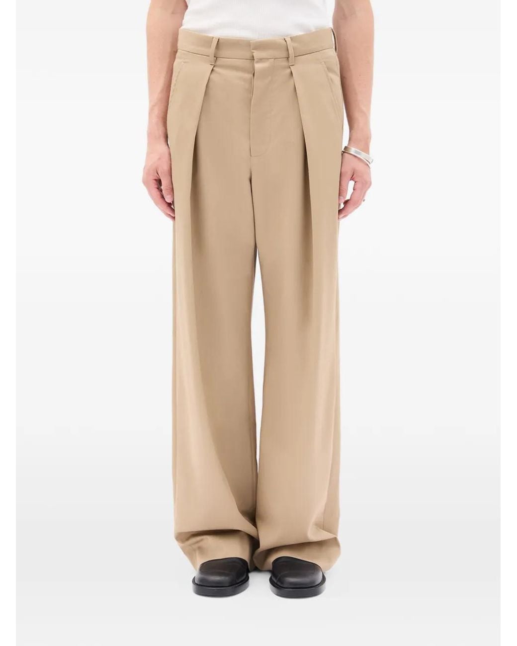 Ann Demeulemeester Natural Botel Pleated Wide-Leg Trousers for men