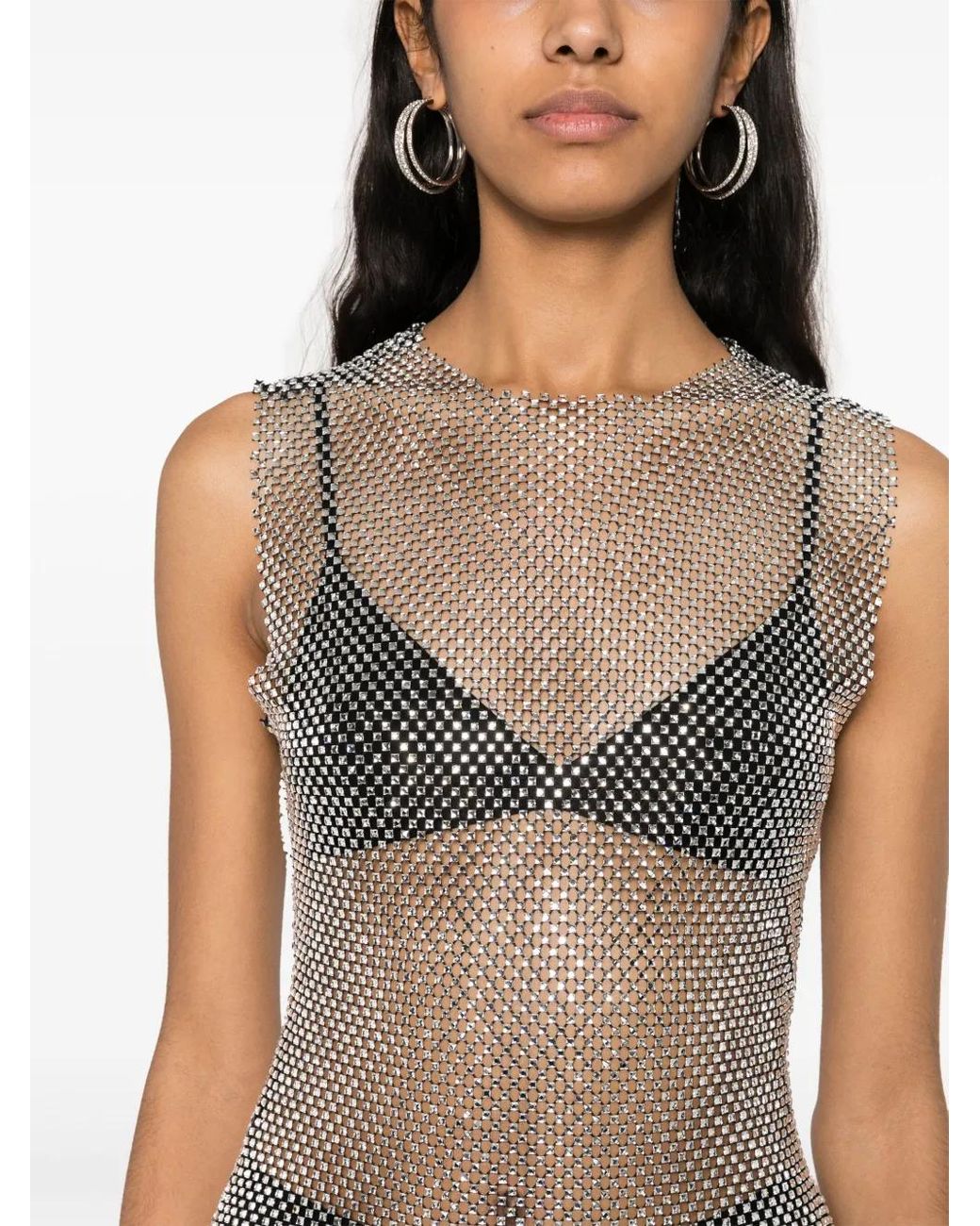 Philosophy Di Lorenzo Serafini Gray Rhinestone-Embellished Mesh Maxi Dress