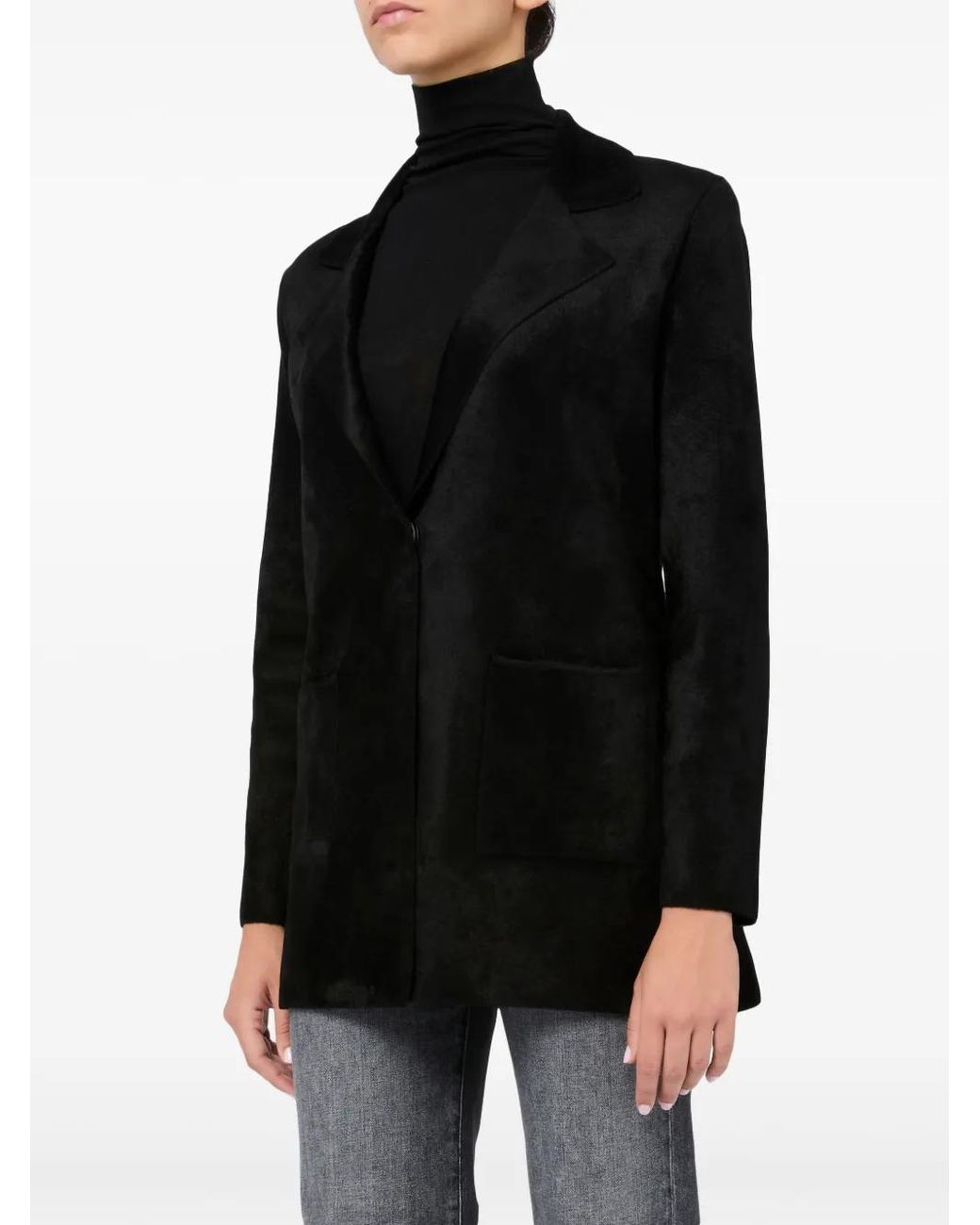 D.exterior Black Single-Breasted Blazer