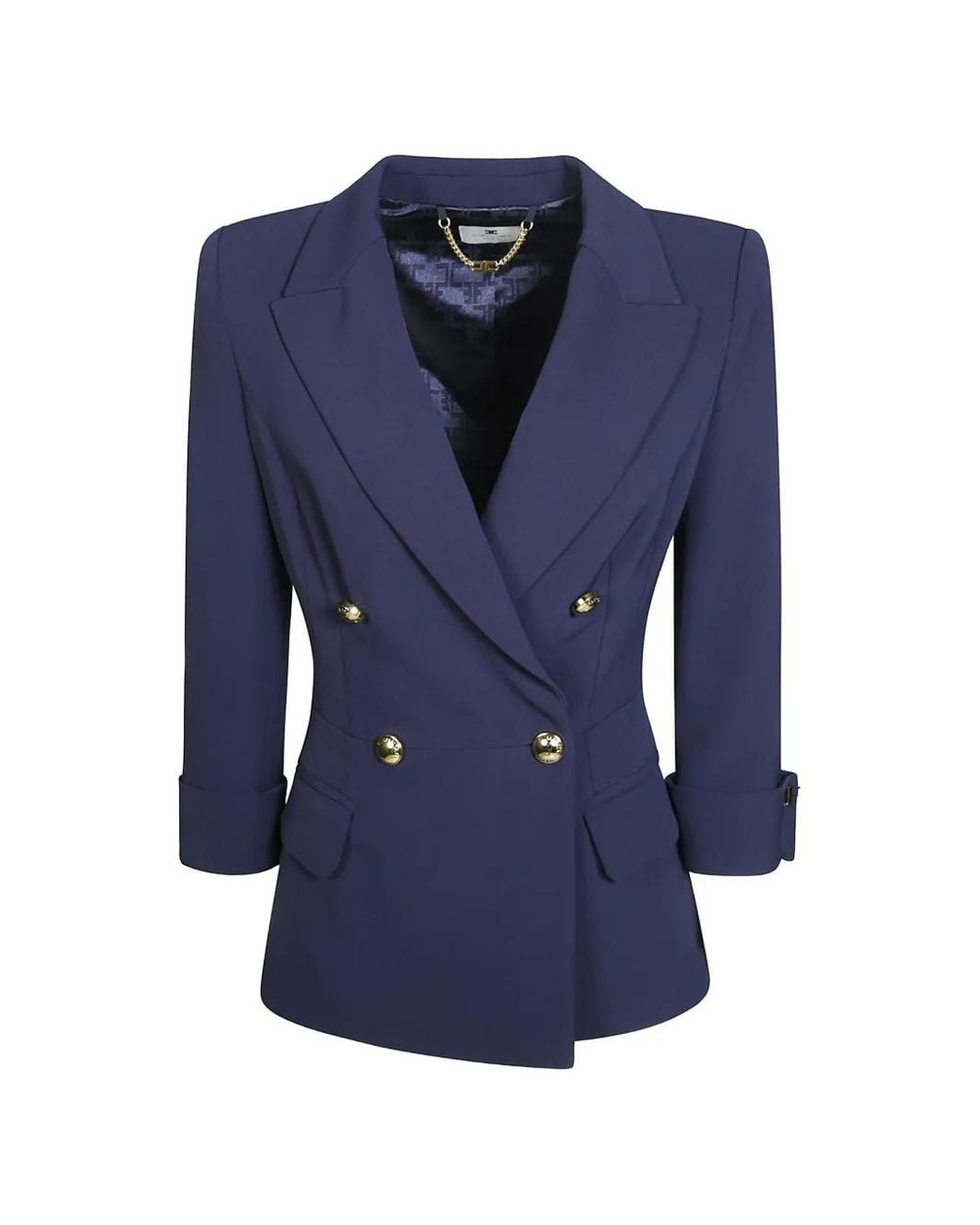 Elisabetta Franchi Blue Double-Breasted Pleated-Back Jacket