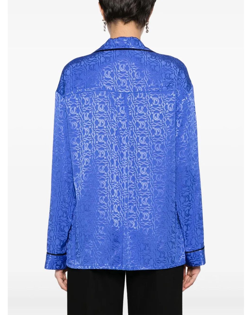 Just Cavalli Blue Logo Snake-Jacquard Shirt