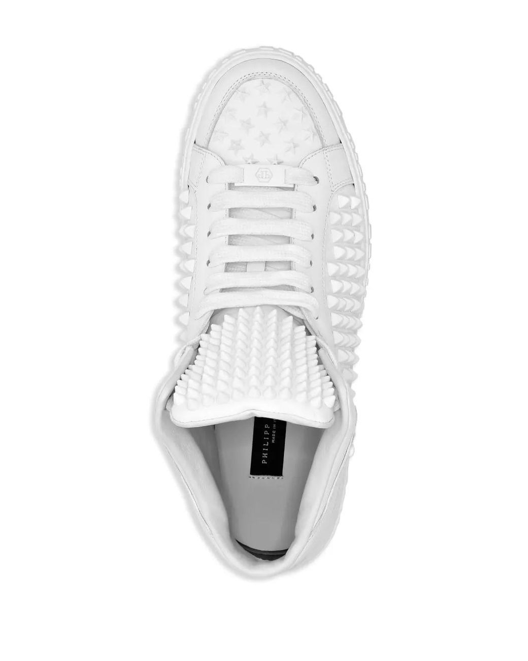 Philipp Plein White Nappa Leather Mid-Top Sneakers Studs