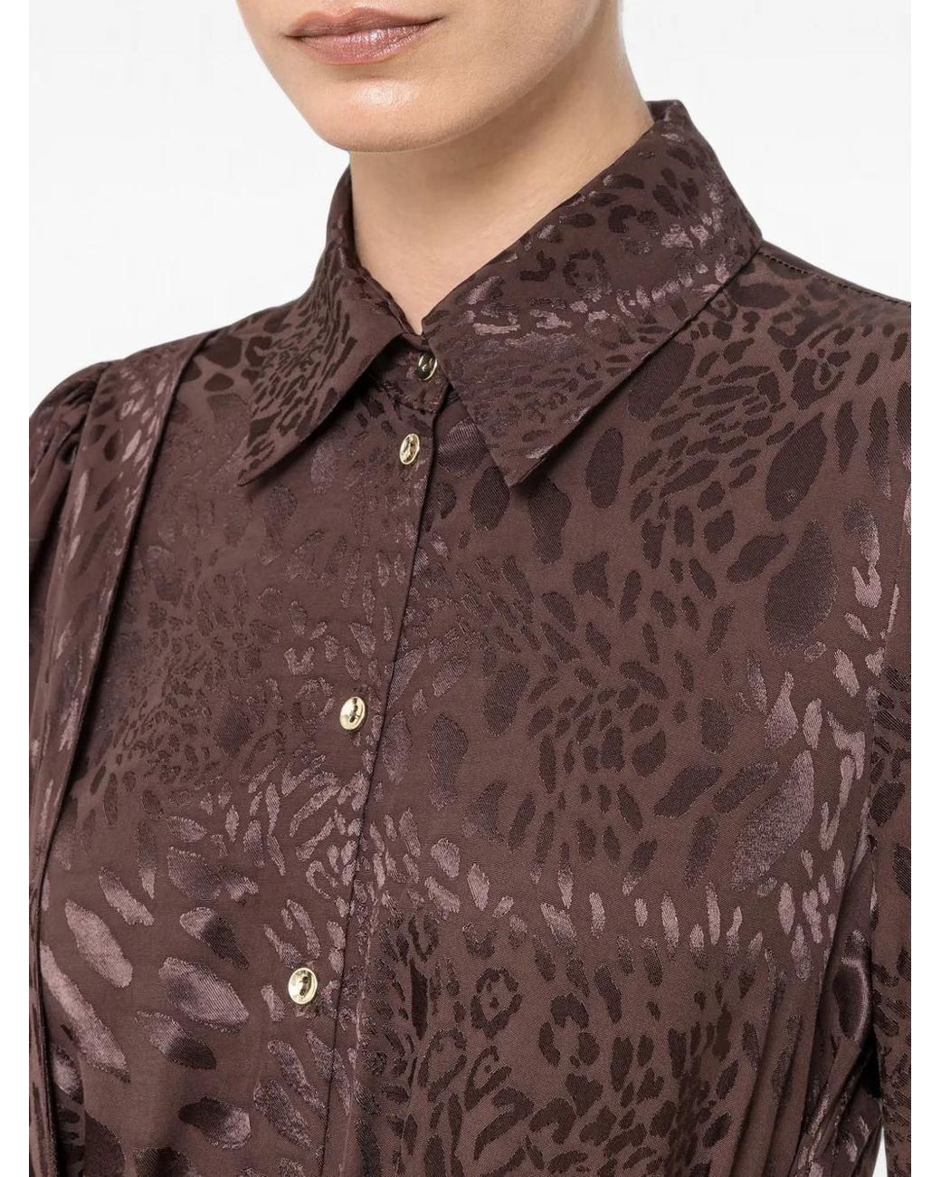Nissa Brown Leopard Print Viscose-Blend Midi Dress