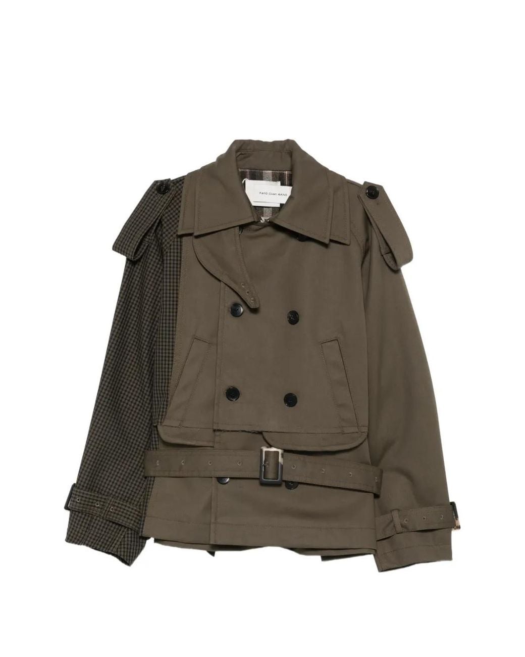 Feng Chen Wang Brown Check-Panelled Double-Breasted Jacket