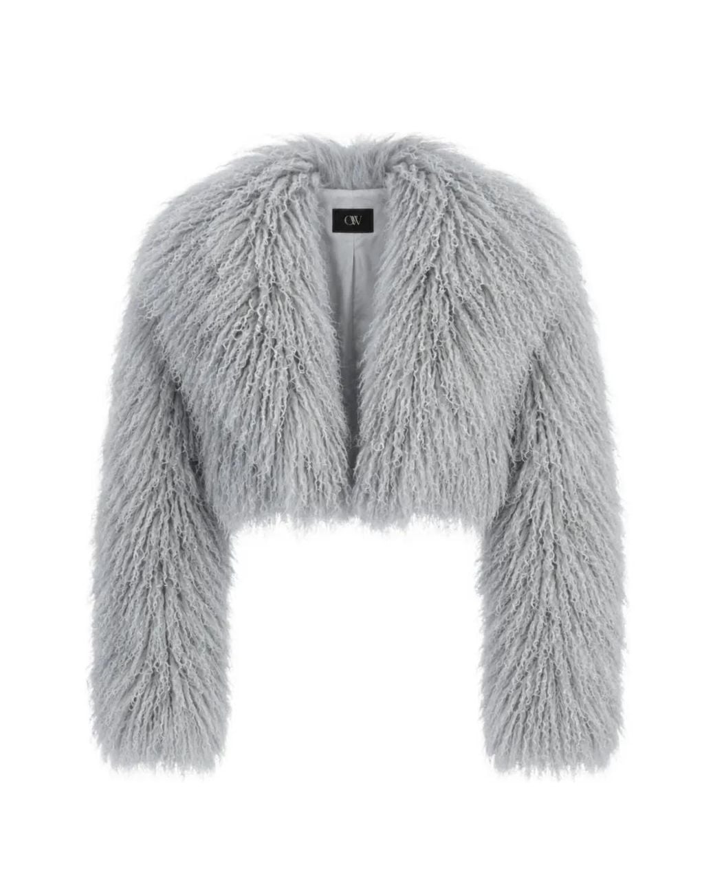 OW Collection Gray Celia Cropped Fur Jacket