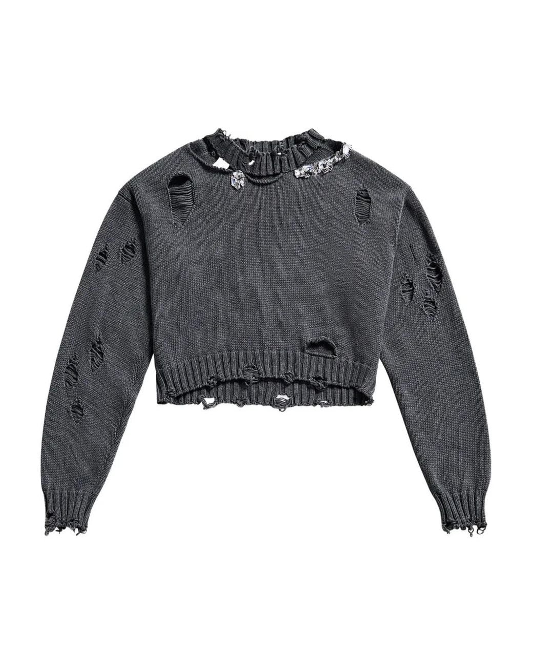 Area Gray Crystal-Embellished Distressed Sweater