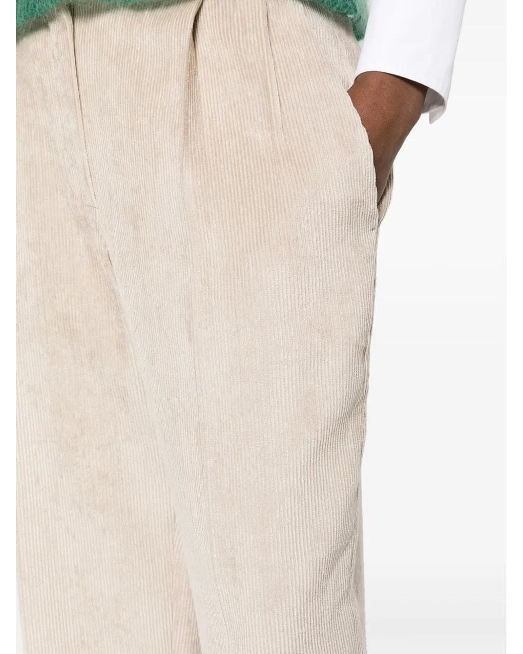 Brunello Cucinelli Natural Velvet Corduroy Trousers With Precious Details