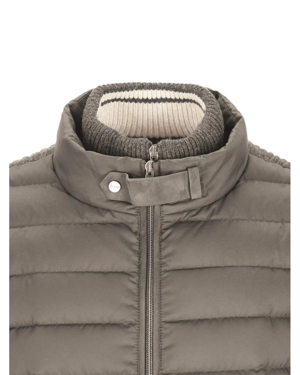 Herno Gray Quilted-Panel Ribbed-Knit Jacket for men