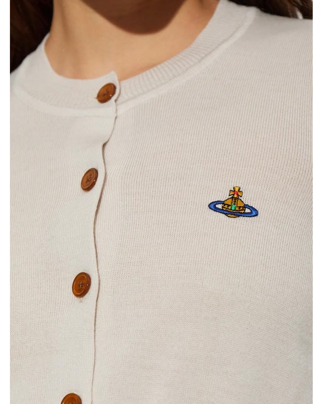 Vivienne Westwood White Cardigan À Broderies Orb Eli À Manches Froncées