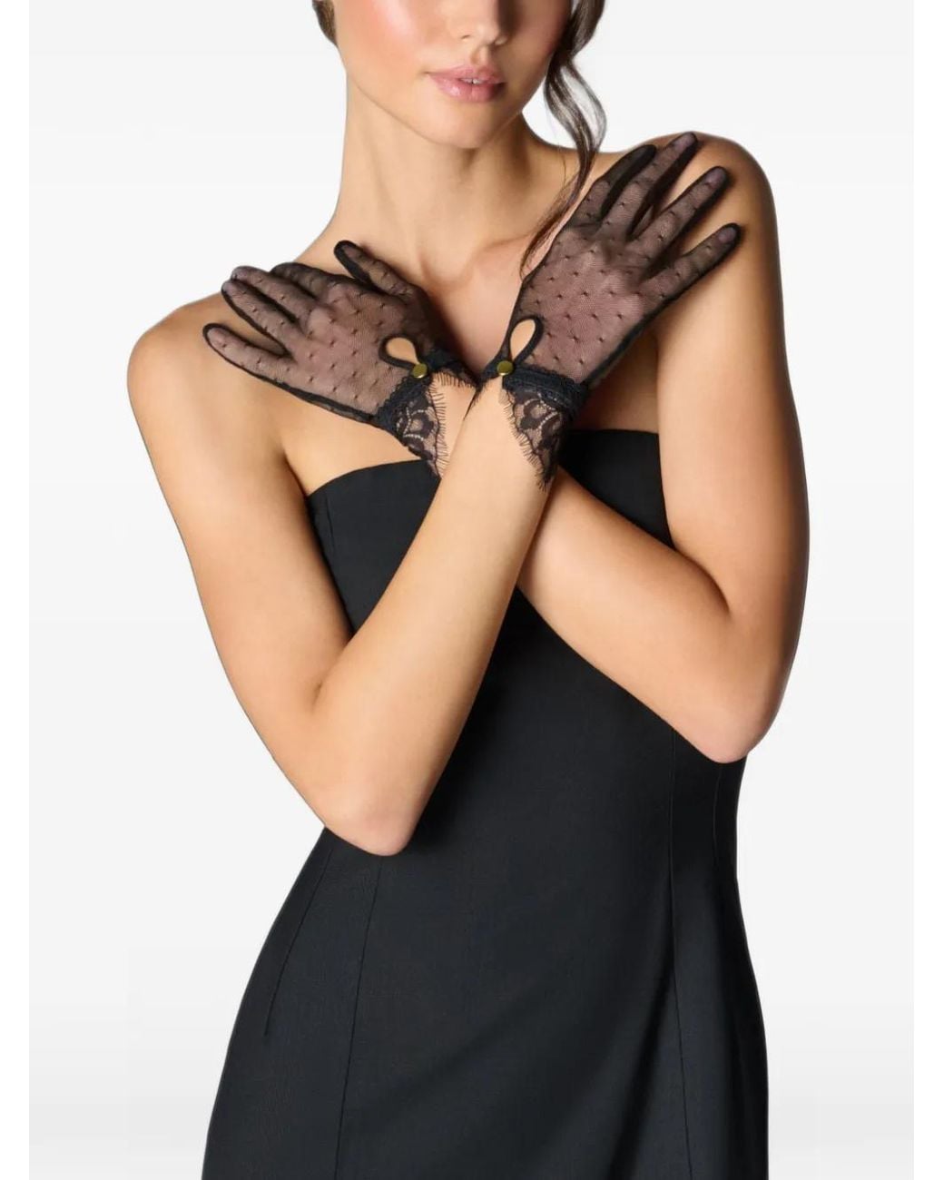 Scandale Black Inspiration Divine Lace-Trim Tulle Gloves