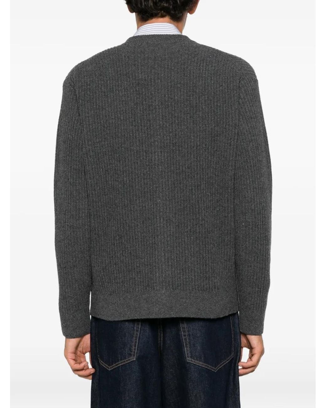 Maison Kitsuné Gray Fox Head Ribbed-Knit Cardigan for men