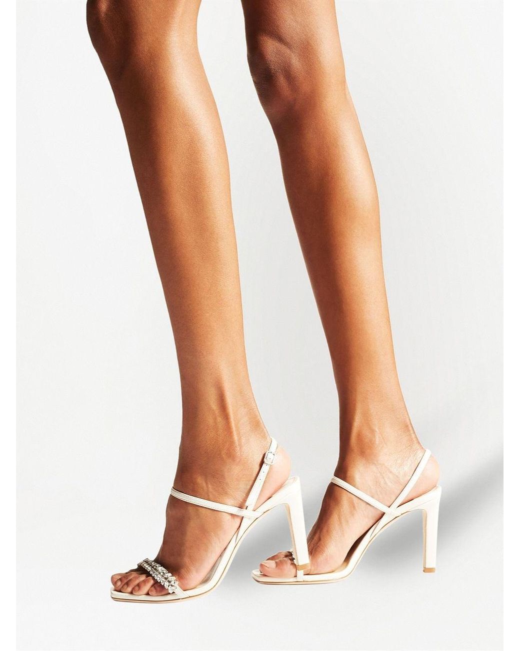 豪華クリスタル★Jimmy Choo MEIRA 85 アンクルストラップ LATTE Jimmy Choo Meira 85 Gold Leather Sandals with Crystal