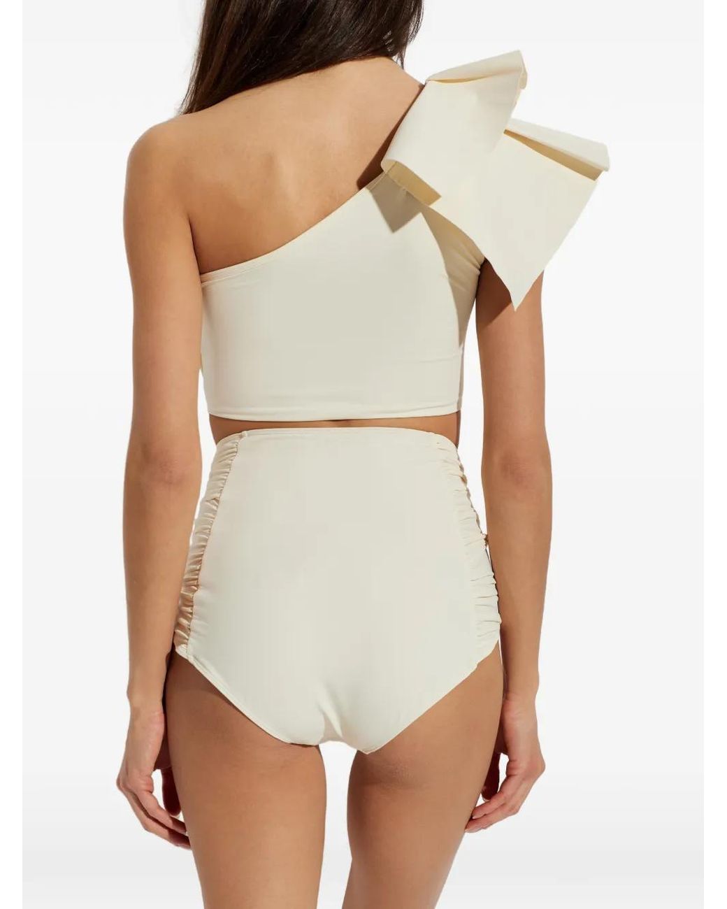 Maiya Paris White Orsay Ruffled One-Shoulder Bikini