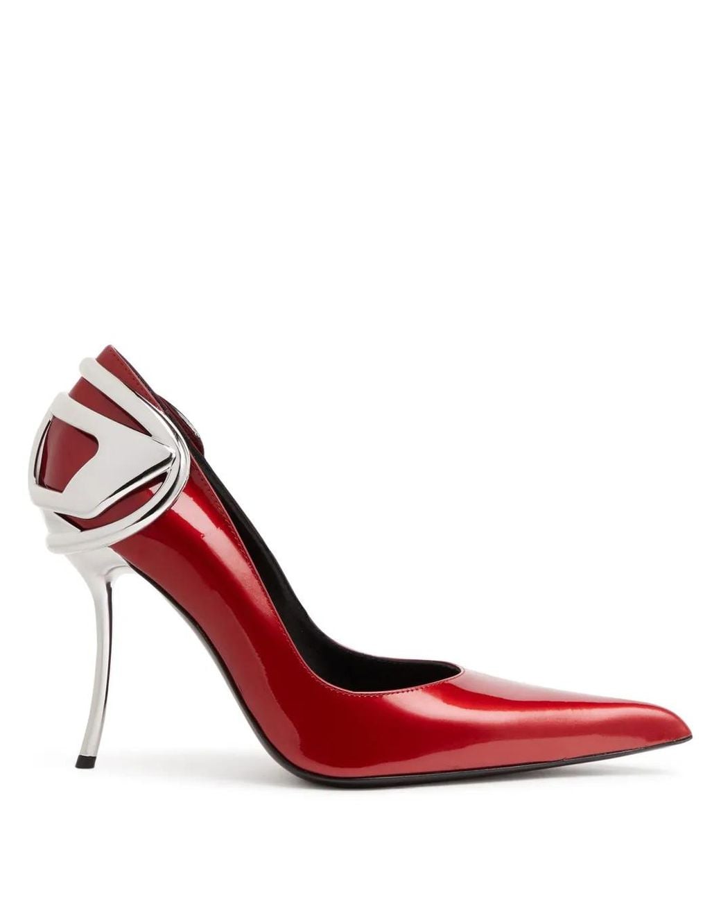 DIESEL Red Metallic Patent Leather Pointed-Toe Stilettos