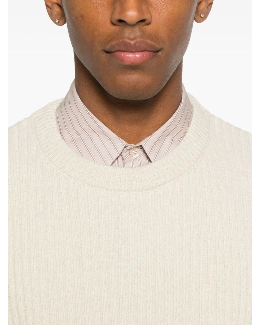 A.P.C. White Ribbed Crew-Neck Sweater for men