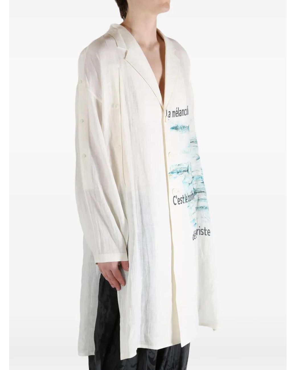 Yohji Yamamoto White Printed Coat for men