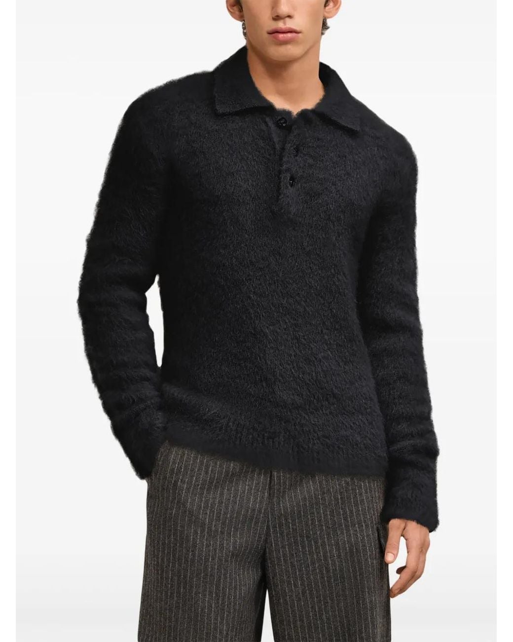 AMI Blue Brushed-Effect Polo Top for men
