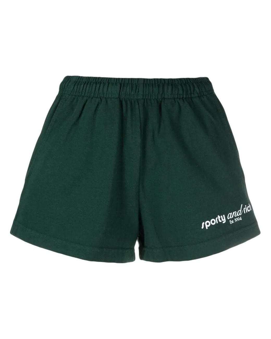 Sporty & Rich Green Logo-Print Track Shorts