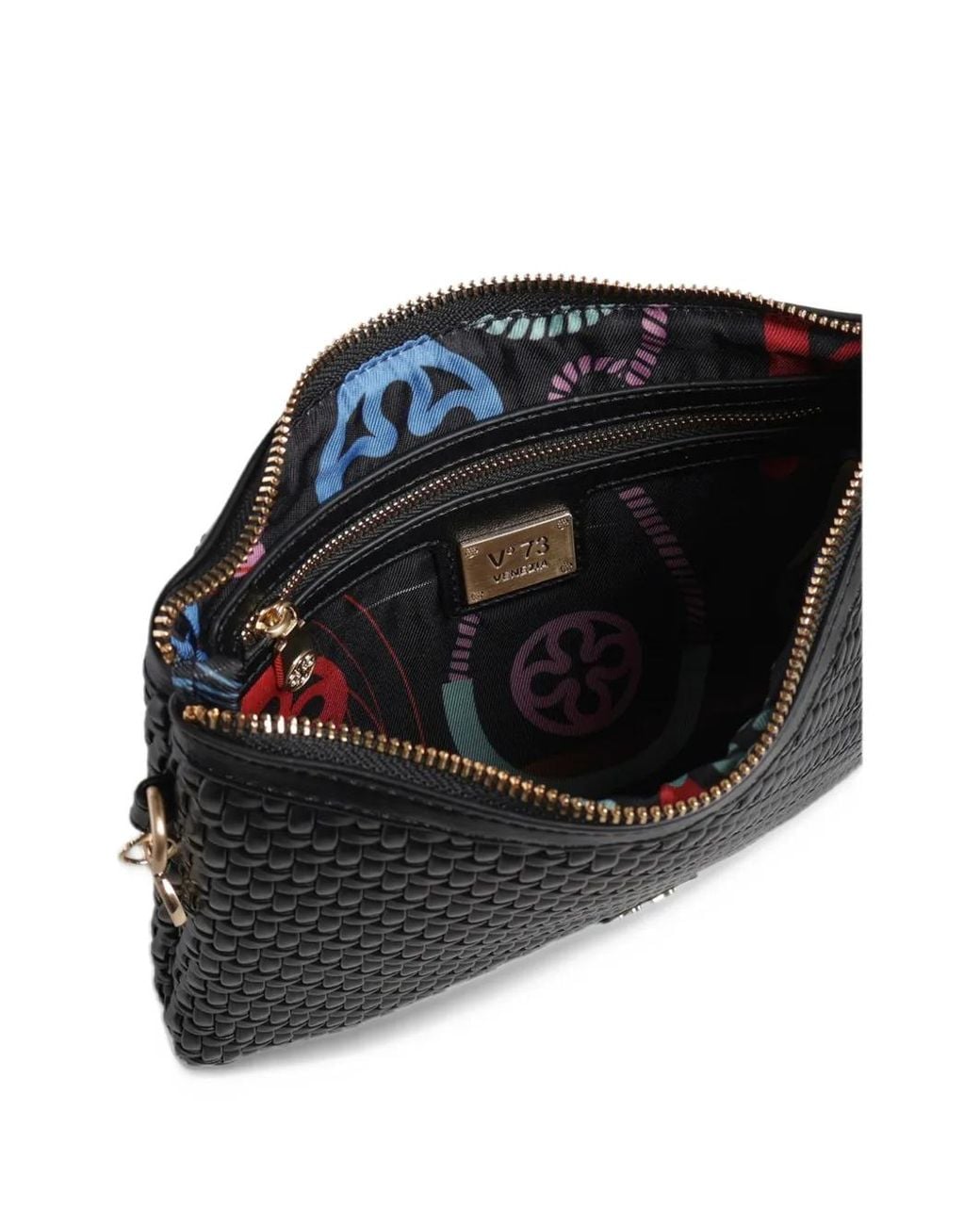 V73 Black Woven-Design Zip-Top Clutch Bag