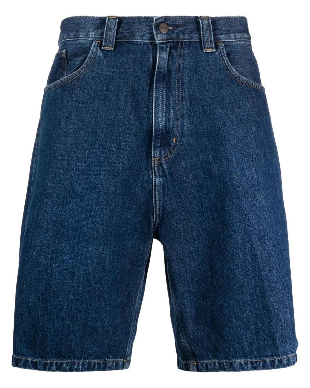 Carhartt Blue Rear Logo-Patch Denim Shorts for men
