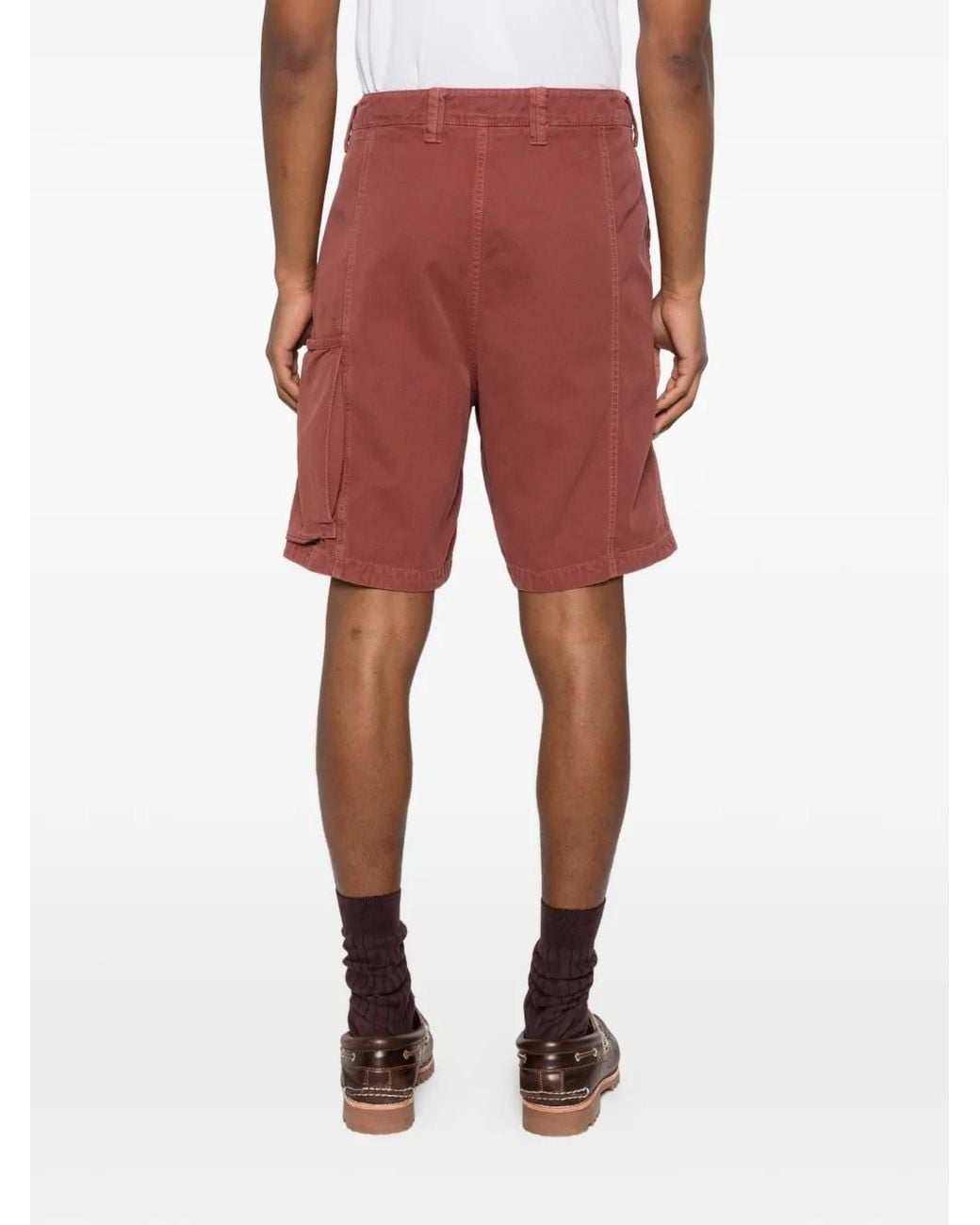 Stone Island Red L100014 Organic Panama Cotton 'Old' Effect Shorts for men
