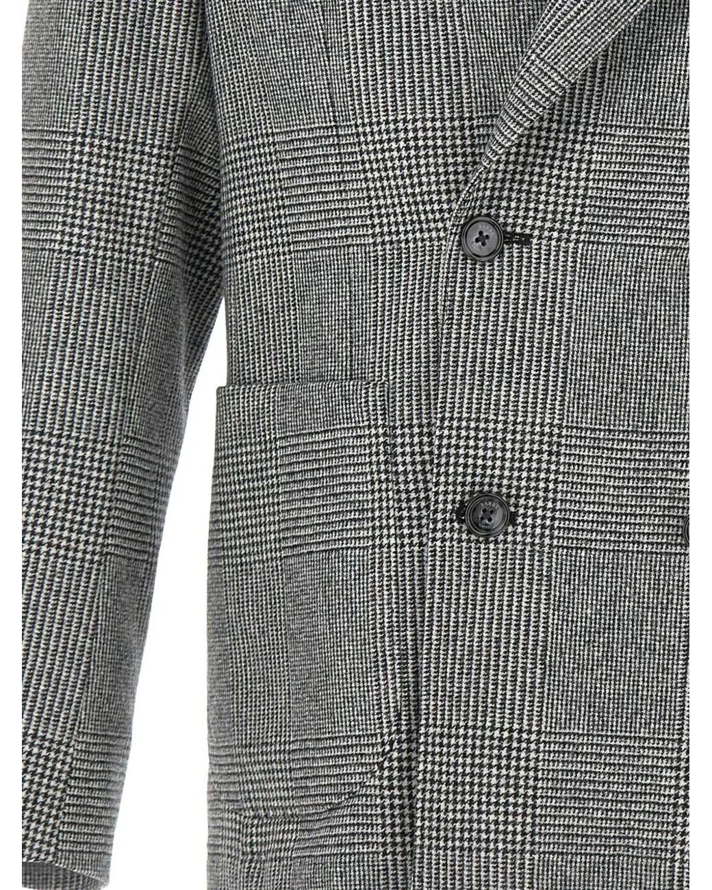 Barba Napoli Gray Prince Of Wales Double-Breasted Blazer for men