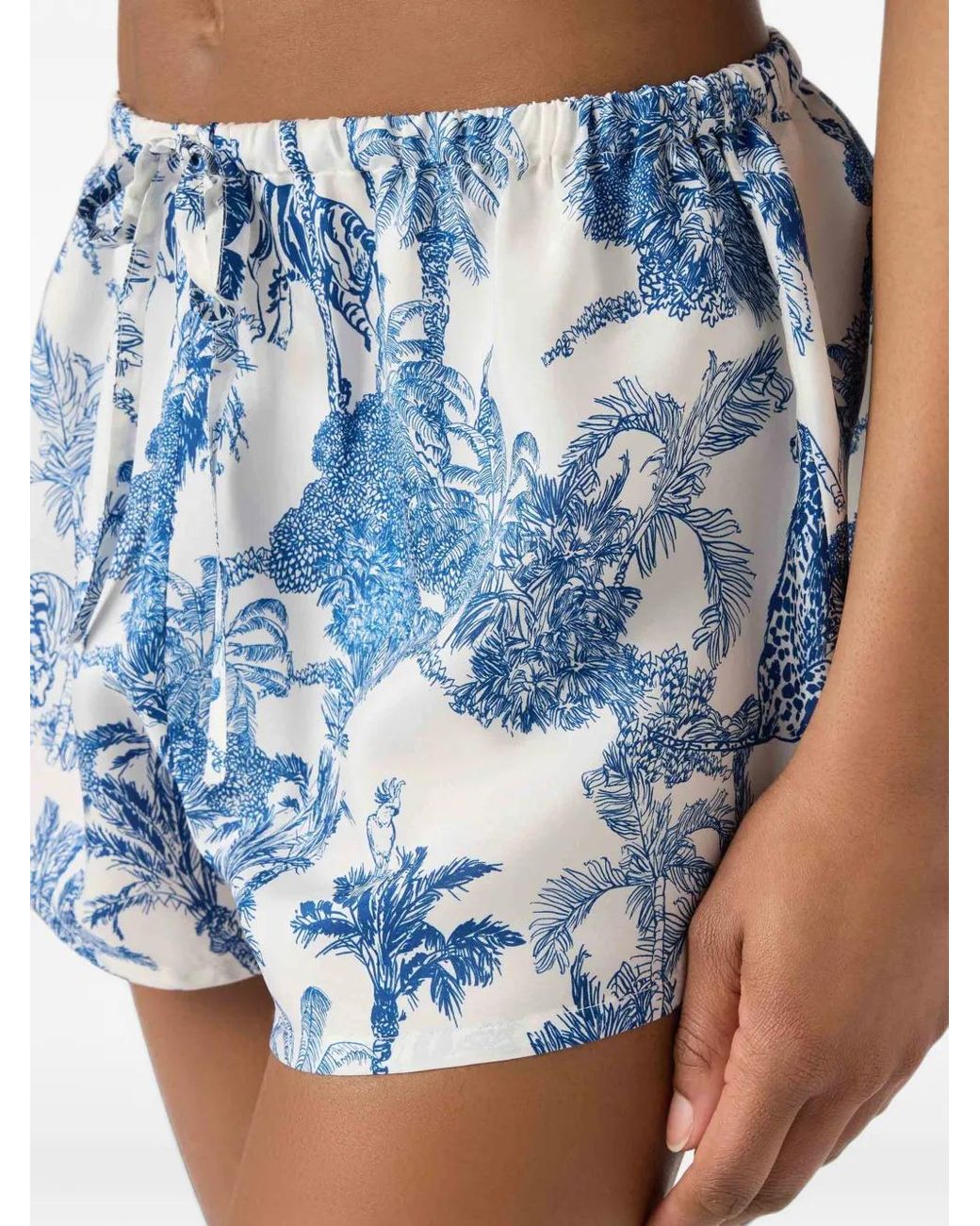 Mc2 Saint Barth Blue Kammy Silk Shorts With Toile De Jouy Print