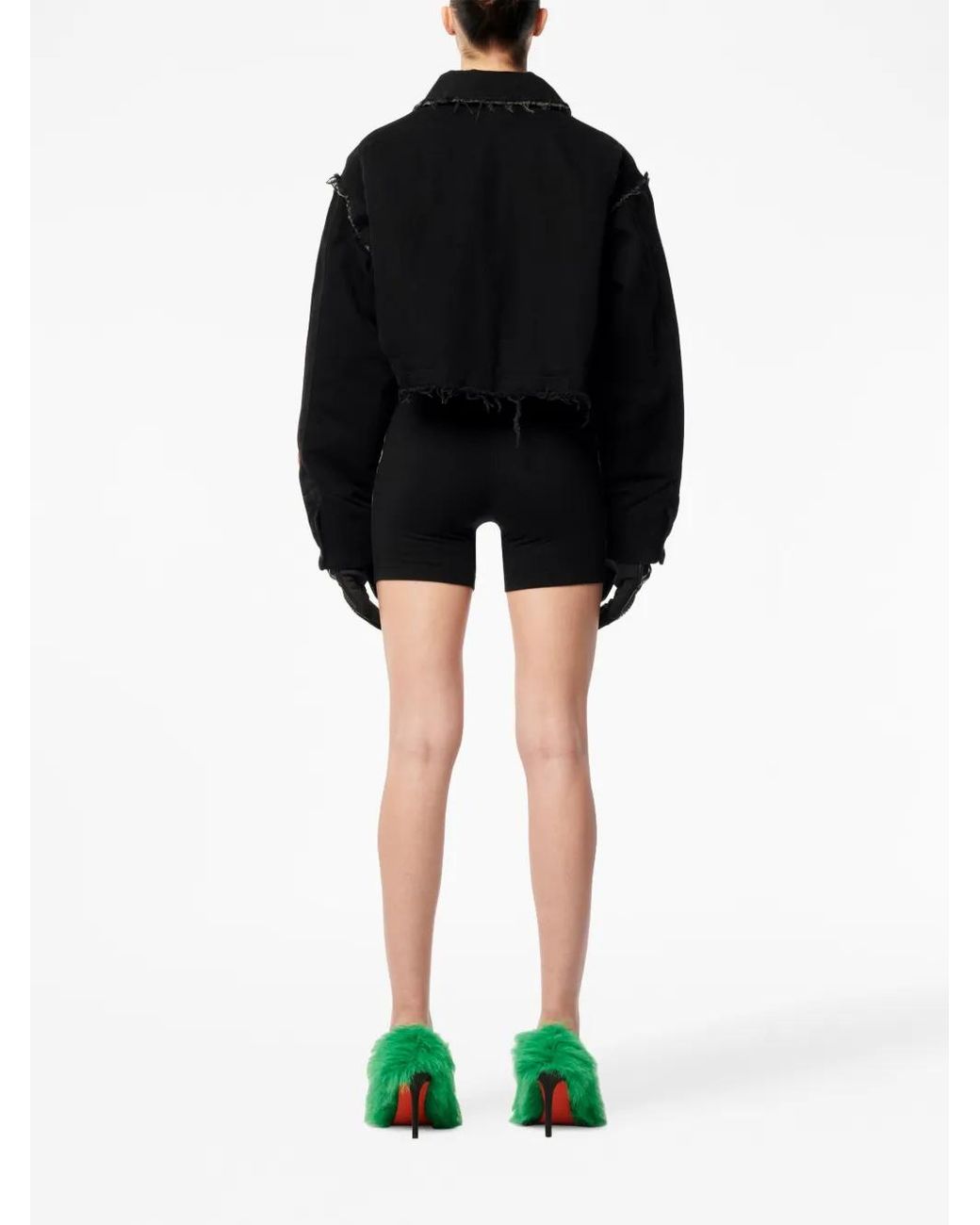 Heron Preston Black Distressed Cropped Denim Jacket