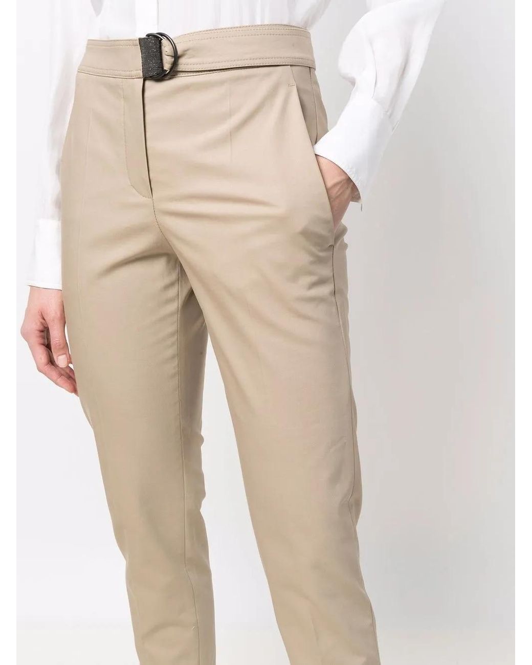 Brunello Cucinelli Natural Cropped Slim-Fit Trousers