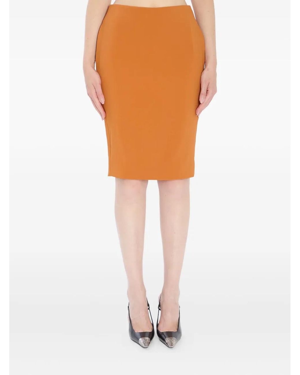 Saint Laurent Orange Pencil Midi Skirt