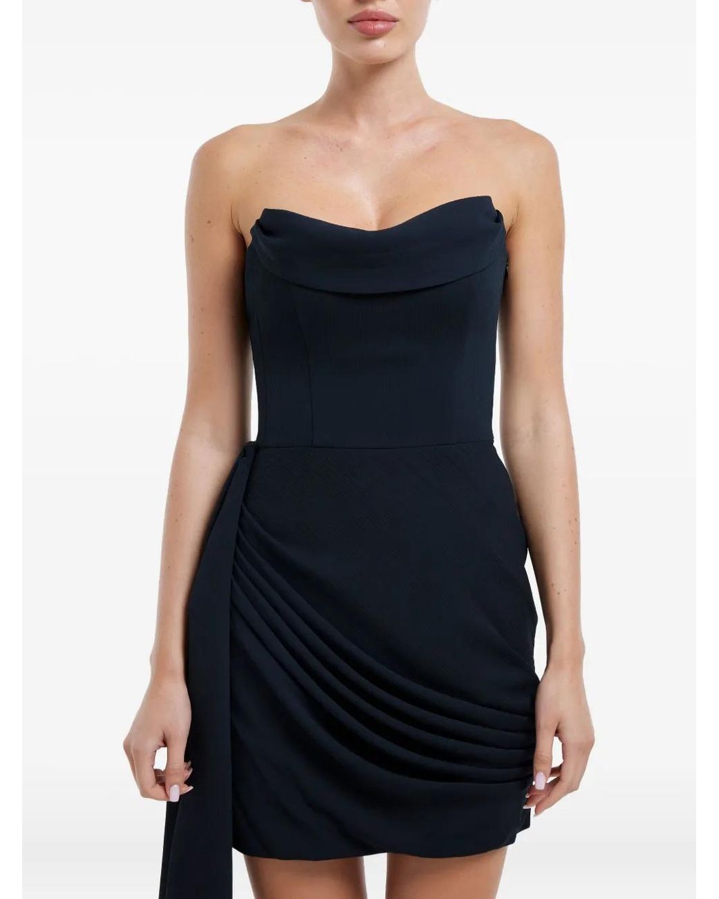 POST MERIDIEM Black Corset Chiffon-Train Mini Dress