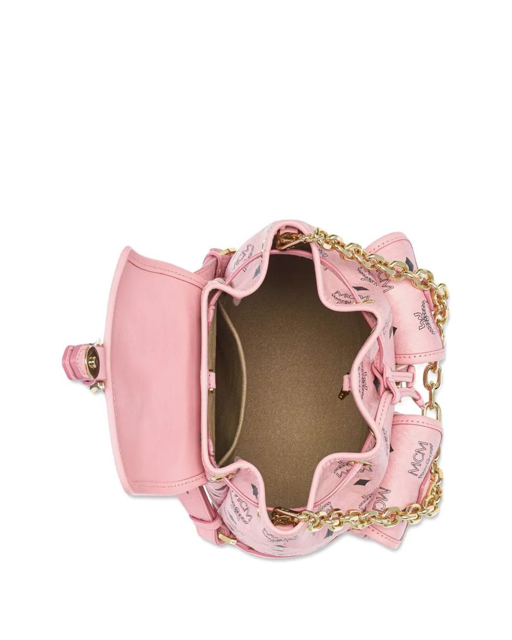 MCM Pink Aren Visetos Chain Backpack