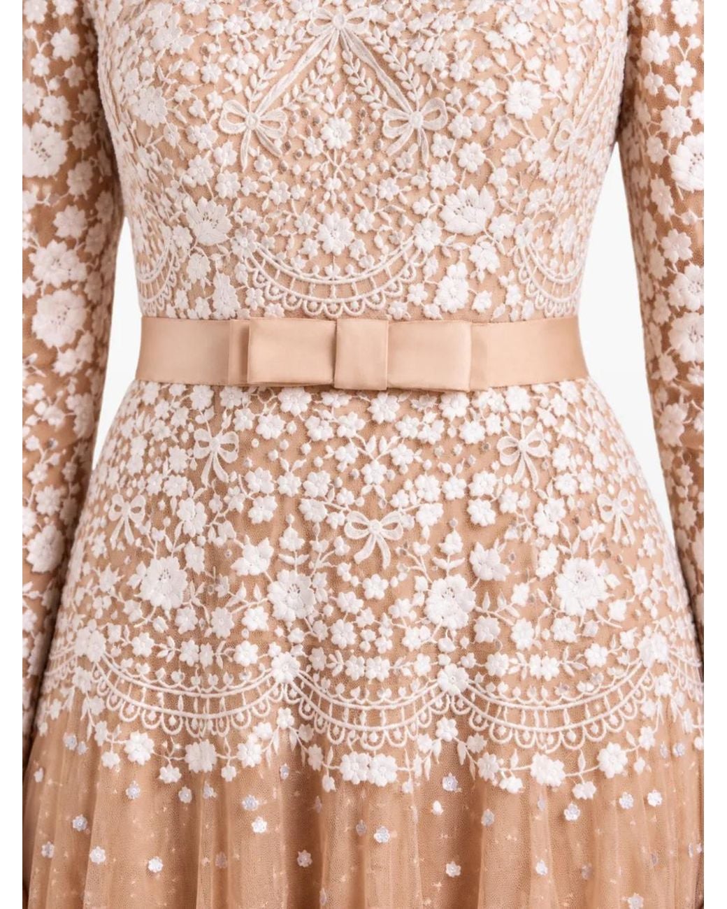 Needle & Thread Gilded Lace Long-Sleeve Maxi Gown in Pink | Lyst